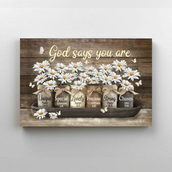 God Says You Are Canvas, Daisy Jar Canvas, Butterfly Canvas, Gift Canvas