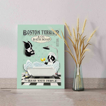 Boston Terrier & Co Bath Soap Canvas, Wash Your Paws Canvas, Bathroom Canvas Art, Canvas Wall Decor, Canvas Wall Art