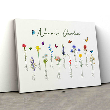 Grandma Garden Canvas, Grandma Canvas, Flower Canvas, Butterfly Canvas, Custom Name Canvas, Custom Birth Month Flower Canvas, Canvas Wall Art