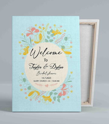 Welcome To Bridal Shower Canvas, Floral Bridal Shower Canvas, Couple Canvas, Personalized Bridal Shower Canvas, Best Gift Canvas For Couple
