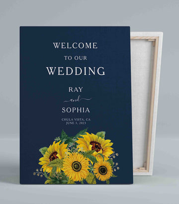 Welcome To Wedding Canvas, Wedding Canvas, Sunflower Canvas, Couple Canvas, Custom Name Canvas, Best Gift Canvas For Wedding