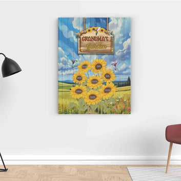 Personalized Grandma’s Garden Sunflower Canvas, Custom Family Art Print, Flora Family Name, Grandma Gifts, Sunflower Wall Art