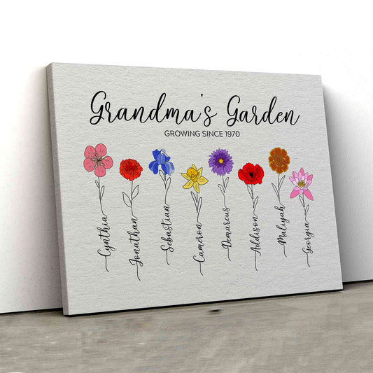 Personalized Birth Flower Poster, Birth Month Flowers Canvas, Custom Grandkids Birthday Month Flowers Print, Grandma's Garden Gift, Family Birth Flower