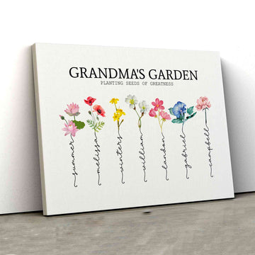Personalized Birth Flower Name Canvas, Birth Month Flower Prints, Family Flower Painting, Mother's Day Gift, Grandma's Garden, Gift for Grandma