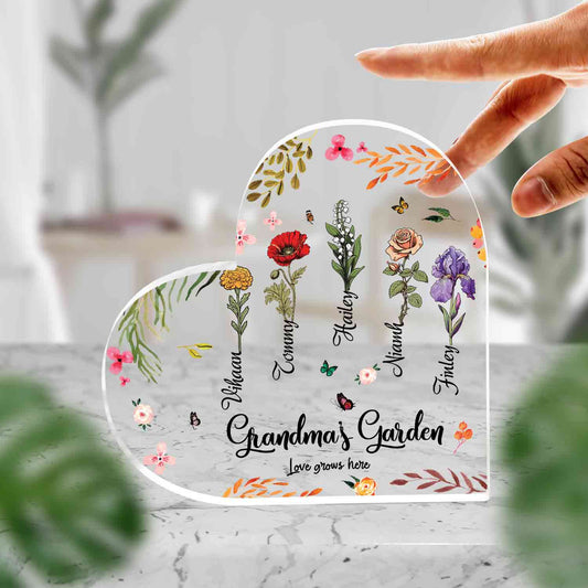 Personalized Birth Flower Acrylic Plaque, Birth Month Flower Acrylic Plaque, Grandma's Garden Acrylic With Grandkids Names, Mother's Day Gift, Birthday Gift for Grandma