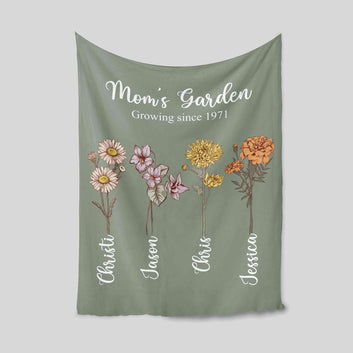 Mom's Flower Garden Blanket, Birth Month Flower Blanket, Mother's Day Gift, Grandmother Gift, Blanket For Mom, Mom Gifts, Gift for Her