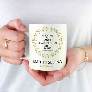 Personalized Name Mug, And the Two Shall Become One Mug, Bible Verse Mug, Christian Wedding Gift, Wedding Bible Verses, Couple Mug