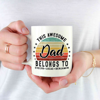 This Awesome Dad Belongs To Mug, Father Mug, Family Mug, Custom Name Mug, Gift For Father, Father Gift