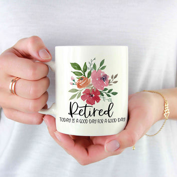 Retirement Gift Coffee Mug, Retirement Mug, Retirement Gift, Retired Mug, Flower Mug, Retirement Gifts For Women