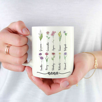 Nana Mug With Grandkids Names, Month Flower Mug Design, Grandkids Names Mug, Custom Grandma Coffee Mug, Mother's Day Gift, Nana Gift