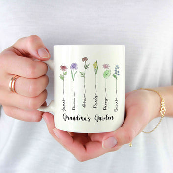 Personalized Grandmas Garden Gift, Nanas Garden Mug, Mug With Grandkids Names, Mothers Day Gift For Nana, Custom Birth Month Flower