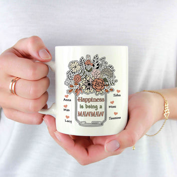 Happiness Is Being a Mawmaw Mug, Grandma Mug, Flower Mug, New Grandma Gift, Gift for Grandma, Baby Birth Announcement Mug