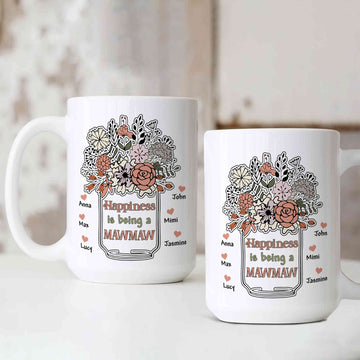 Happiness Is Being a Mawmaw Mug, Grandma Mug, Flower Mug, New Grandma Gift, Gift for Grandma, Baby Birth Announcement Mug