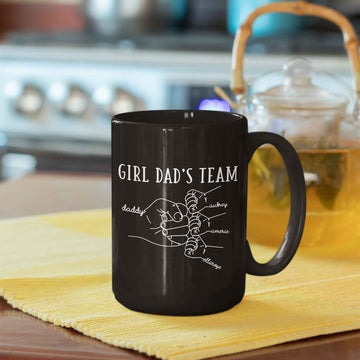 Personalized Name Mug, Girl Dad's Team Mug, Father's Day Gift from Kids, Fist Bump Mug, Custom Mug for Father