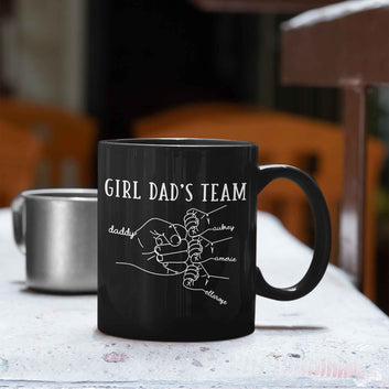 Personalized Name Mug, Girl Dad's Team Mug, Father's Day Gift from Kids, Fist Bump Mug, Custom Mug for Father