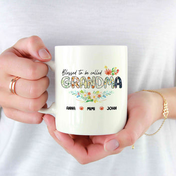 Blessed To Called Grandma Mug, Flowers Garden Gift, Grandma Gift, Personalized Gift For Mothers Day, Personalized Kid Names Mug