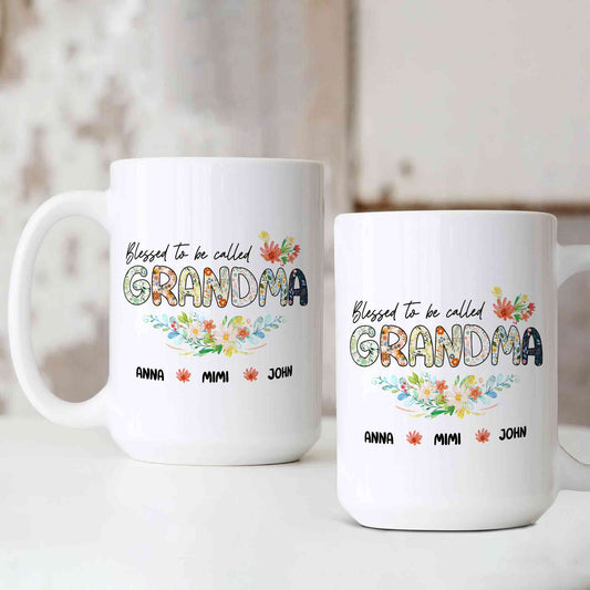 Blessed To Called Grandma Mug, Flowers Garden Gift, Grandma Gift, Personalized Gift For Mothers Day, Personalized Kid Names Mug