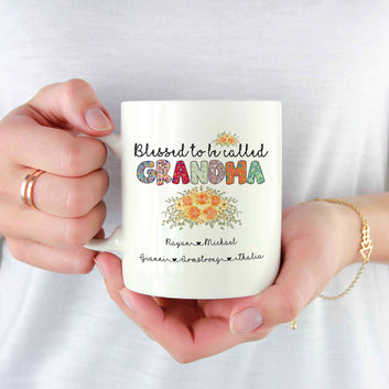 Personalized Grandma Gift Mug, Blessed To Be Called Grandma Mug, Flower Mug, Nana Gifts, Custom Kids Name Mug, Gift for Grandma