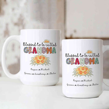 Personalized Grandma Gift Mug, Blessed To Be Called Grandma Mug, Flower Mug, Nana Gifts, Custom Kids Name Mug, Gift for Grandma