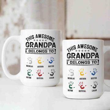 This Awesome Grandpa Belongs To Mug, Grandpa Mug, Hand Mug, Custom Name Mug, Best Gift Mug For Grandpa