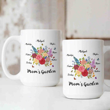 Personalized Family Gift, Mom's Garden Mug, Flower Mug, Birthday Gift For Mom, Mother's Day Gift, Christmas Gift For Mom