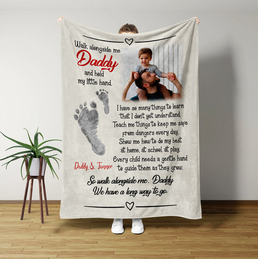 Walk Alongside me Blanket, Dad Blanket, Footprint Blanket, Family Blanket, Custom Name Blanket, Custom Image Blanket