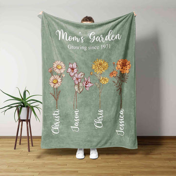 Mom's Flower Garden Blanket, Birth Month Flower Blanket, Mother's Day Gift, Grandmother Gift, Blanket For Mom, Mom Gifts, Gift for Her