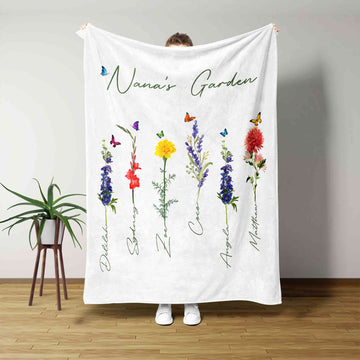 Nana's Garden Blanket, Personalized Gift For Mothers Day, Birth Month Flower Blanket, Mother's Day Gift, Grandmother Gift, Blanket For Mom