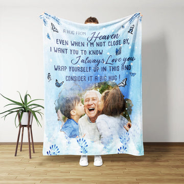 Personalized Memorial Blanket, A Hugs From Heaven Blanket, Memorial Blanket, Sympathy Blankets, Custom Photo Blanket, Remembrance Gift, in Loving Memory Gift