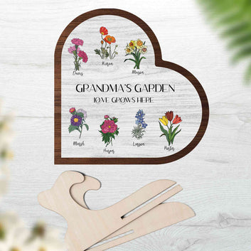 Personalized Birth Flower wooden plaque , Birth Month Flower wooden plaque , Grandma's Garden With Grandkids Names, Mother's Day Gift