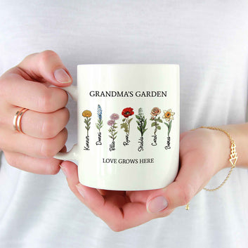 Personalized Birth Flower Mug, Birth Month Flowers Mug, Custom Mothers Day Garden Mug, Grandma Birthday Gift, Family Birth Flower