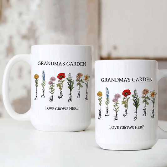 Personalized Birth Flower Mug, Birth Month Flowers Mug, Custom Mothers Day Garden Mug, Grandma Birthday Gift, Family Birth Flower