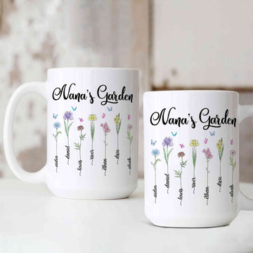 Personalized Birth Flower Mug, Birth Month Flowers Mug, Custom Mothers Day Garden Mug, Grandma Birthday Gift, Family Birth Flower