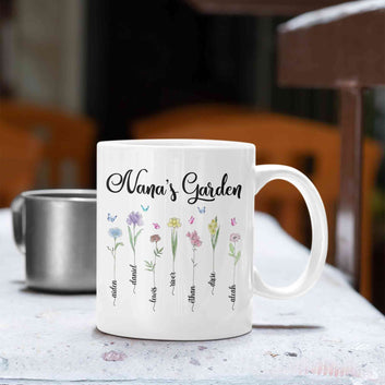 Personalized Birth Flower Mug, Birth Month Flowers Mug, Custom Mothers Day Garden Mug, Grandma Birthday Gift, Family Birth Flower