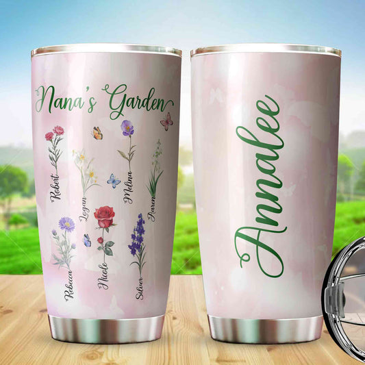 Personalized Birth Flower Tumbler, Birth Month Flower Tumbler, Grandma's Garden Tumbler, Birthday Gift for Grandma, Custom Tumbler With Grandchildren Name