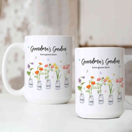 Personalized Birth Month Flower Mug, Custom Grandma's Garden Coffee Mug, Birth Month Flower Mug, Mothers Day Gift, Gift For Grandma