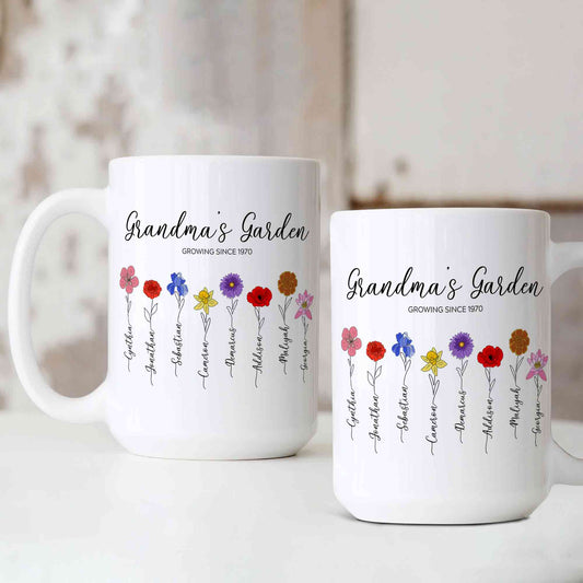 Personalized Birth Flower Mug, Birth Month Flowers Mug, Custom Grandkids Birthday Month Flowers Mug, Grandma's Garden Gift, Family Birth Flower