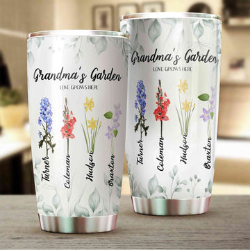 Personalized Birth Flower Tumbler, Birth Month Flower Tumbler, Grandma's Garden Tumbler With Grandkids Names, Mother's Day Gift, Birthday Gift for Grandma