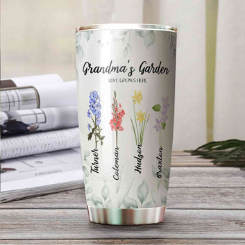 Personalized Birth Flower Tumbler, Birth Month Flower Tumbler, Grandma's Garden Tumbler With Grandkids Names, Mother's Day Gift, Birthday Gift for Grandma