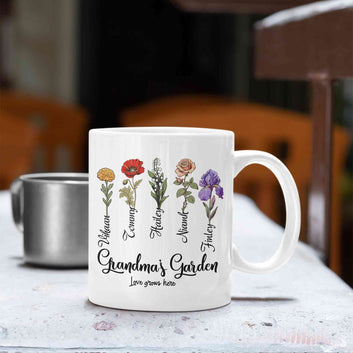 Personalized Birth Flower Mug, Birth Month Flower Mug, Grandma's Garden Mug With Grandkids Names, Mother's Day Gift, Birthday Gift for Grandma