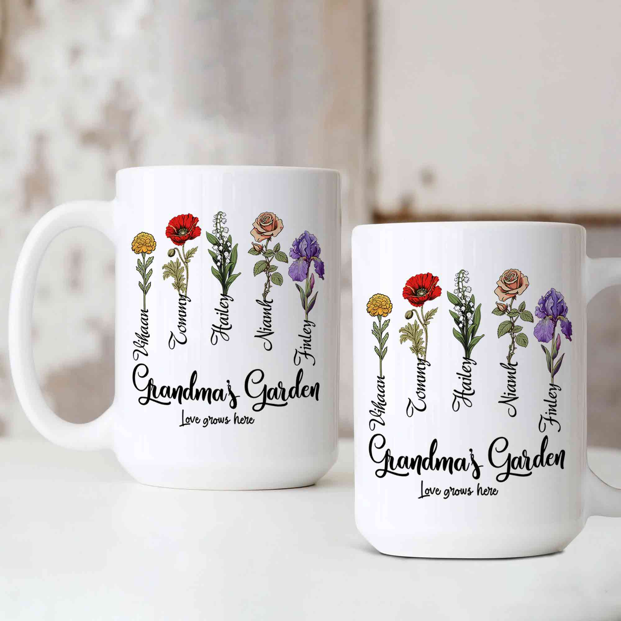 Personalized Birth Flower Mug, Birth Month Flower Mug, Grandma's Garden Mug With Grandkids Names, Mother's Day Gift, Birthday Gift for Grandma