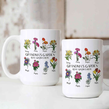 Personalized Birth Flower Mug, Birth Month Flower Mug, Grandma's Garden Mug With Grandkids Names, Mother's Day Gift, Birthday Gift for Grandma