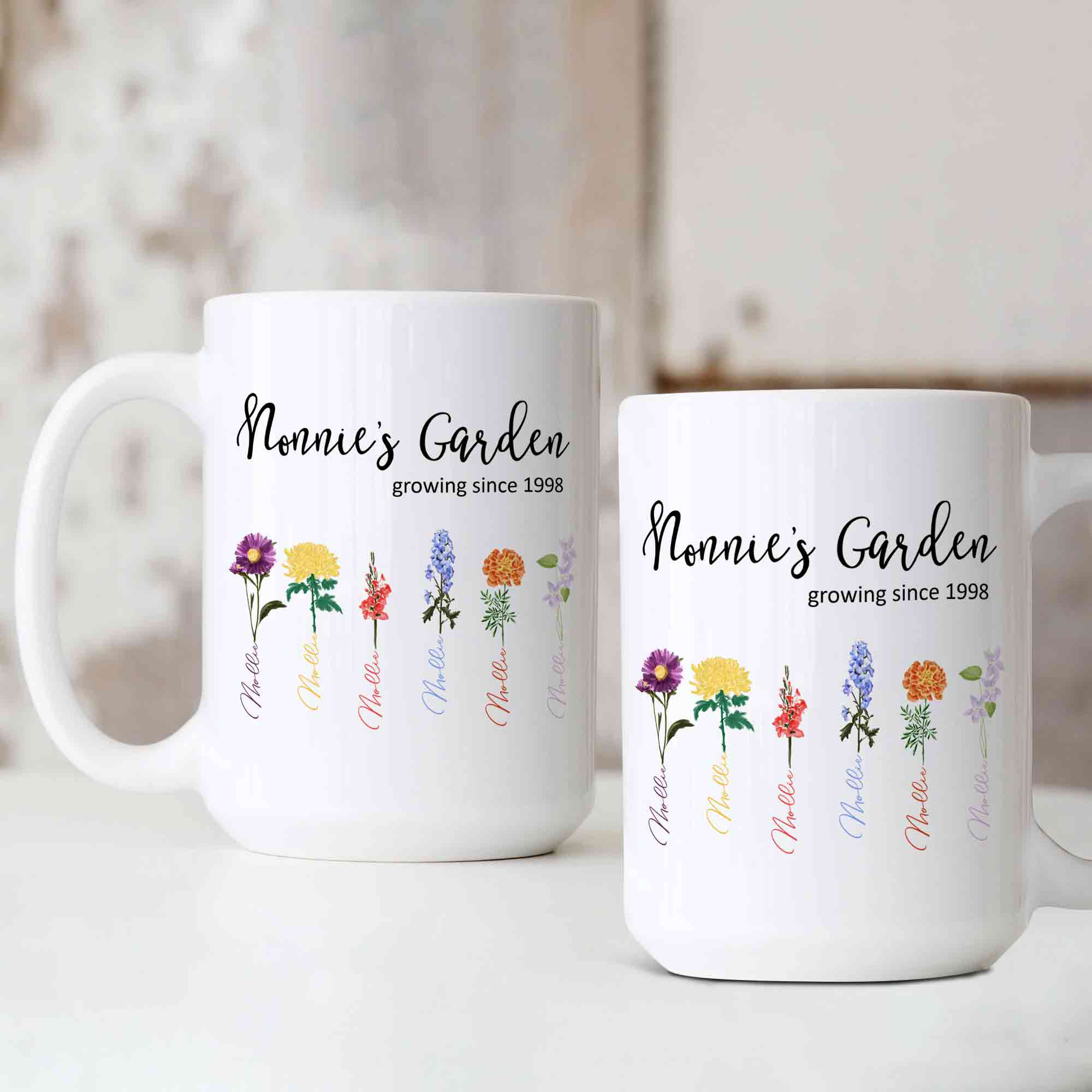 Personalized Birth Month Flower Mug, Birth Month Flower Mug, Grandma's Garden Mug, Birth Flower Gift, Mothers Day Gift, Family Flower Mug, Gift for Grandma