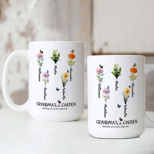 Personalized Birth Month Flower Mug, Birth Month Flower Mug, Grandma's Garden Mug, Birth Flower Gift, Mothers Day Gift, Family Flower Mug, Gift for Grandma