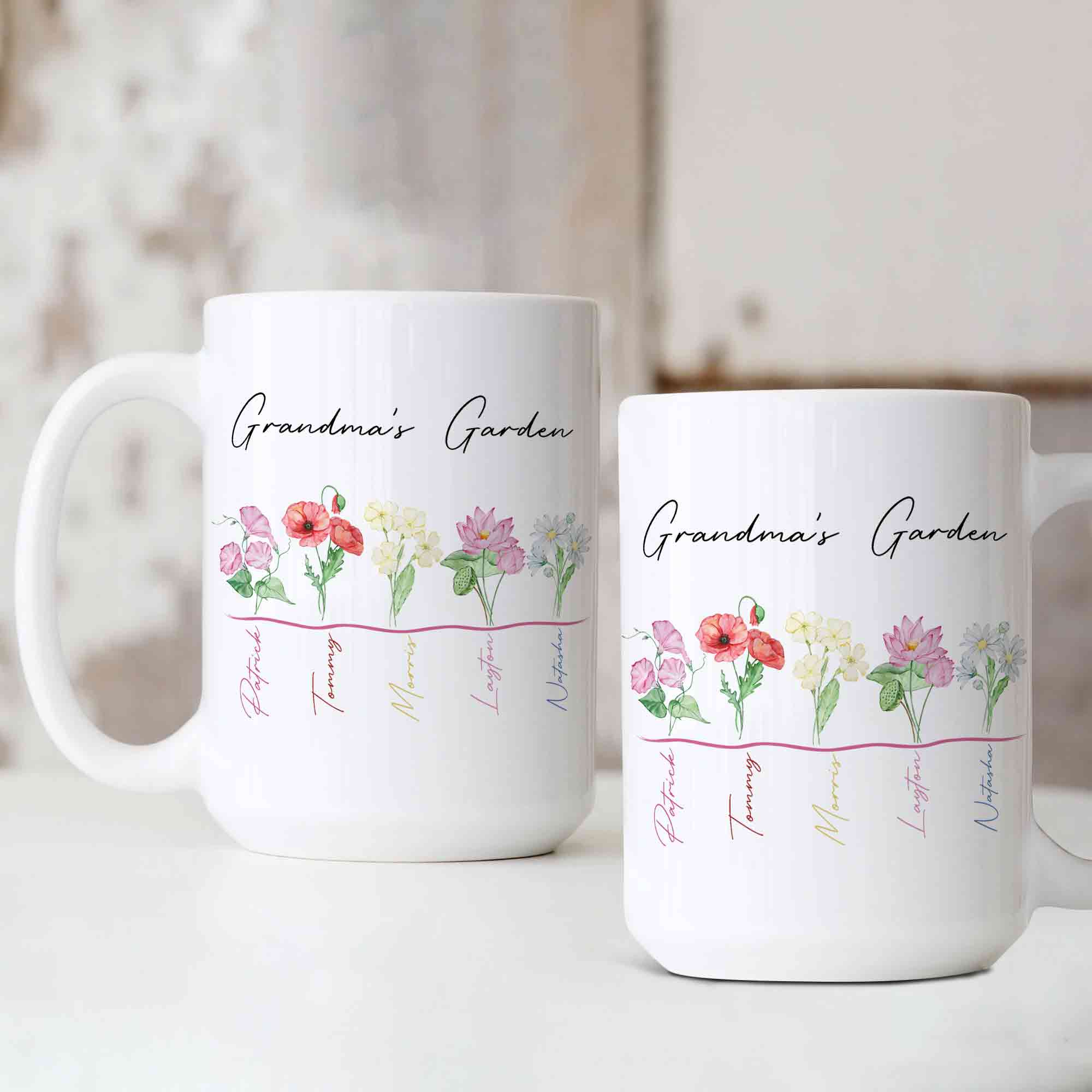 Personalized Birth Month Flower Mug, Birth Month Flower Mug, Grandma's Garden Mug, Birth Flower Gift, Mothers Day Gift, Family Flower Mug, Gift for Grandma