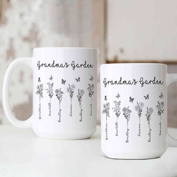 Personalized Birth Month Flower Mug, Birth Month Flower Mug, Grandma's Garden Mug, Birth Flower Gift, Mothers Day Gift, Family Flower Mug, Gift for Grandma