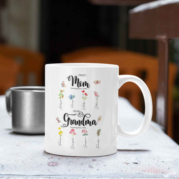 Custom Birth Month Flower First Mom Now Grandma Garden, Birth Month Flower Mug, Grandma's Garden Mug, Mothers Day Gift, Birth Flower Gift, Family Flower Mug