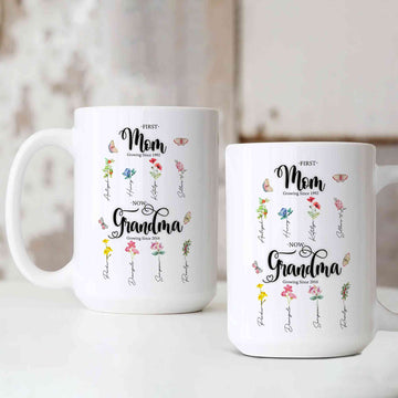 Custom Birth Month Flower First Mom Now Grandma Garden, Birth Month Flower Mug, Grandma's Garden Mug, Mothers Day Gift, Birth Flower Gift, Family Flower Mug