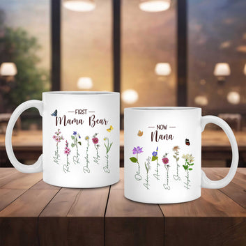 Personalized First Mom Now Grandma Mug, Birth Month Flower Mug, Grandmas Garden Mug, Mothers Day Gift, Custom Birth Month Flowers, Gift For Mom