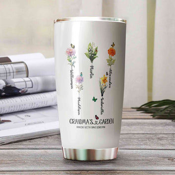 Personalized Grandma's Garden Tumbler, Mother's Day Gift, Custom Birth Month flower Tumbler, Grandkids Names Gift for Grandmother, Nana Gifts